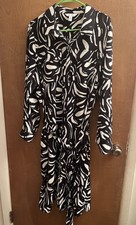 Nine West Belted Shirt Dress Long Roll Tab Sleeves Black & White Print Size 2X