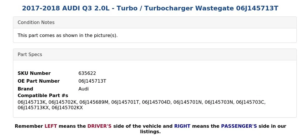 2017-2018 AUDI Q3 2.0L - Turbo / Turbocharger Wastegate 06J145713T - Image 4 of 4