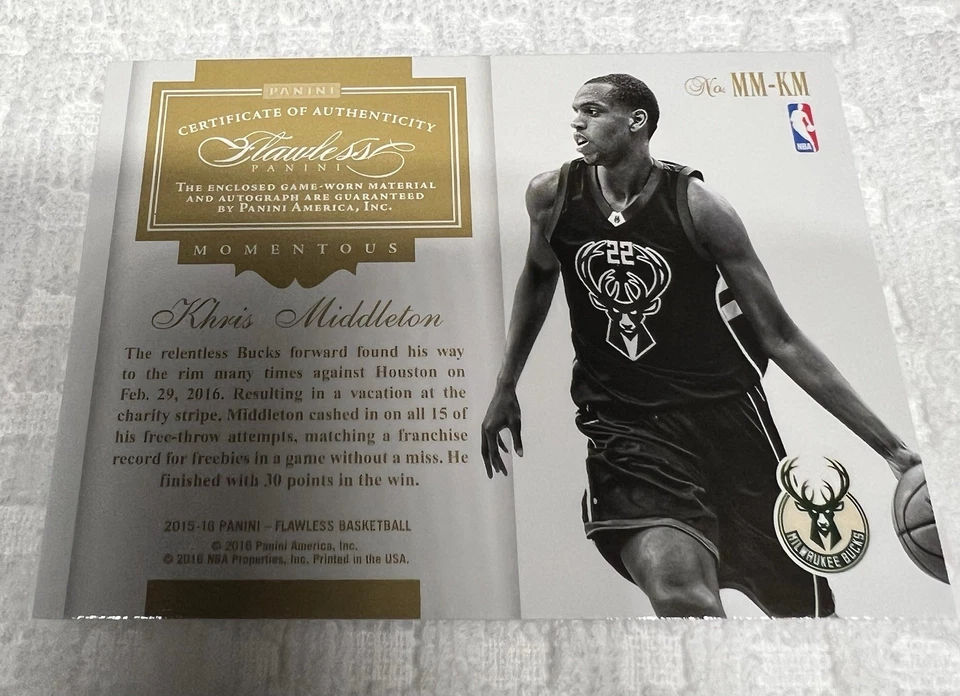 2015-16 Khris Middleton Panini Flawless auto /10 - Image 2 of 2