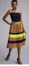 Anthropologie Maeve Pleated Stripe Midi Skirt Size M