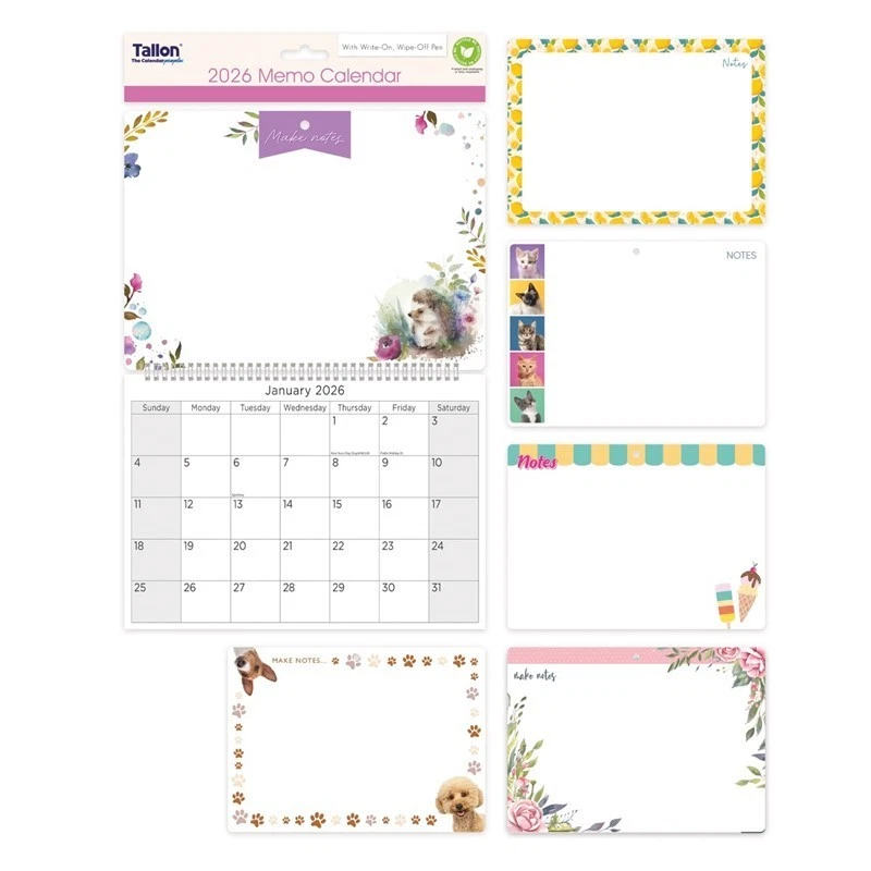 TALLON 2026 Hanging Wiro Memo Board Wipe Off Pen Planner Wall Calendar Family Organiser