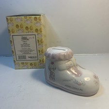 Precious Moments  Jesus Loves Me  Girl w/ Doll Baby Shoe Bank with Box  N