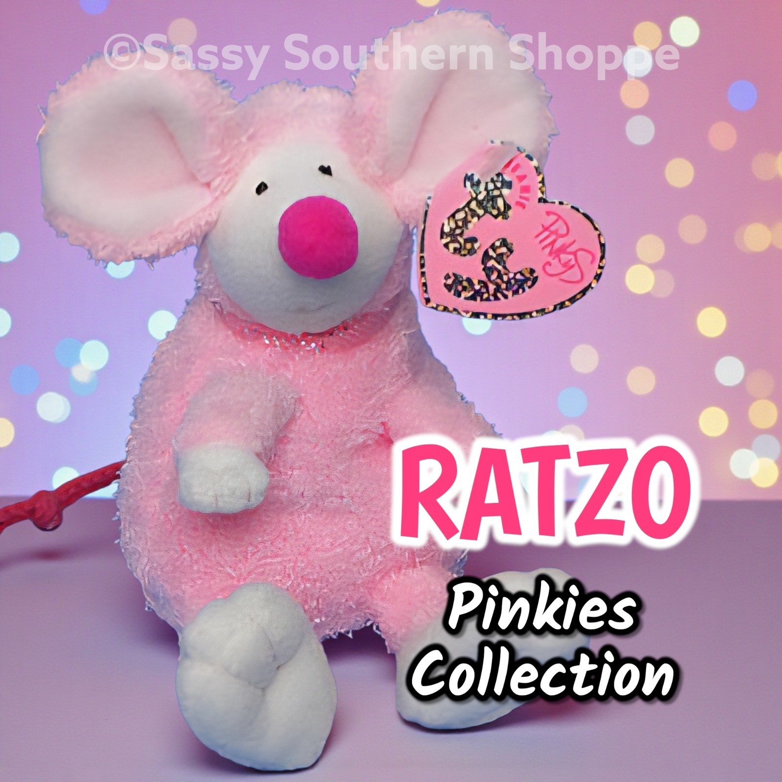 🩷 RATZO 🩷 2004 Ty Beanie Babies Pinkys Collection Pink RAT Baby *MWMT*