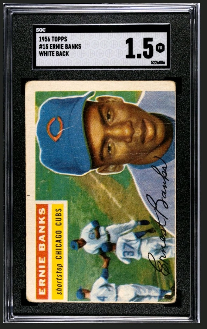 1956 Topps Ernie Banks SGC 1.5 FR WHITE BACK #15 NEW Holder Vintage HOF WB Cubs