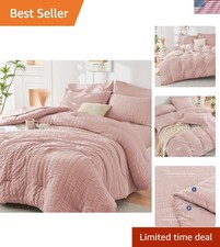 Elegant Rose Gold Seersucker Bedding Set - King Size Comforter Sheets Combo
