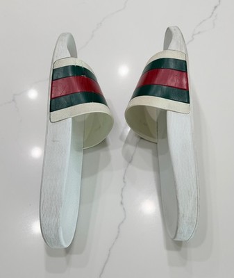 Gucci Mens White Slide Sandals with Green & Red Web Stripe Gucci Men main image 4