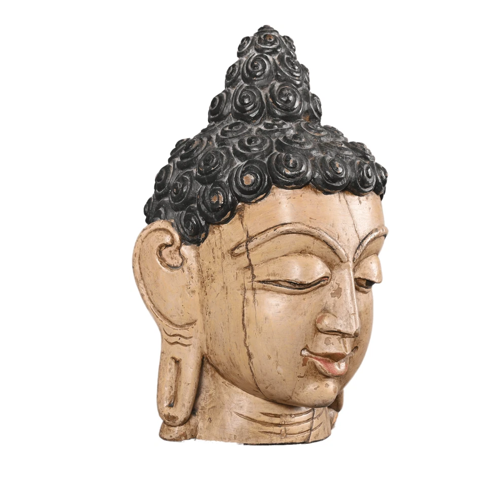 Vinatge Indian Tribal Art Wooden Hand Carved Wall Hanging Buddha Mask Home Decor - Image 4 of 4