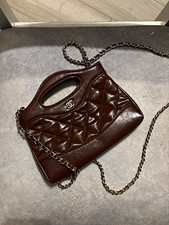 Burgandy Quilted Leather Small Shoulder Bag Silver Chain Strap Snap