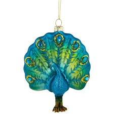 Northlight 4.5" Blue and Green Peacock Glass Christmas Ornament