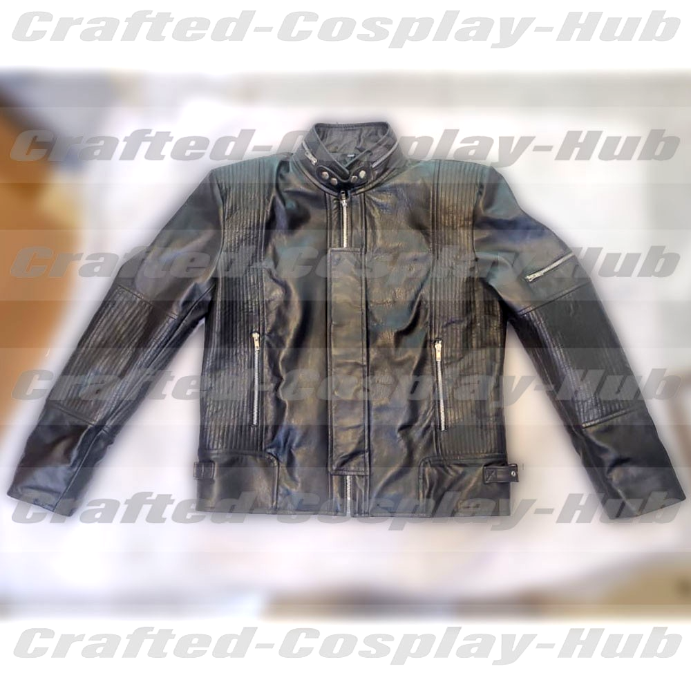 ゲームキャラクター ISMAEL LEATHER JACKET VER. + D-Pack Handmade Daft Punk Electroma Hero Robot Rivet Black Leather Jacket