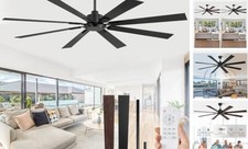 Ceiling Fan No Light with Remote Control, 8 Blades Quiet DC 72 Inch Black