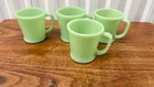 Vintage 1950s Jadeite Green Fire King Glass D-Handle Coffee Mugs Set of 4