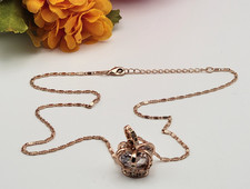 Crystal Crown Pendant Necklace Rose Gold Tone Fancy Link Chain 18" Adj.