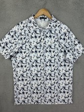 G/FORE Polo Shirt Mens XL Blue White Tropical Floral Golf Stretch Performance