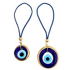 Turkish Blue Evil Eye Car Hanging Gold Ornament Set of 2- Evil Eye Car Access...
