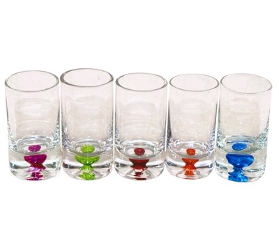 Shot Glasses Set of 5 Colored Entrained Bubble Shooters 2.75'' x 1.4'' New Jiggers