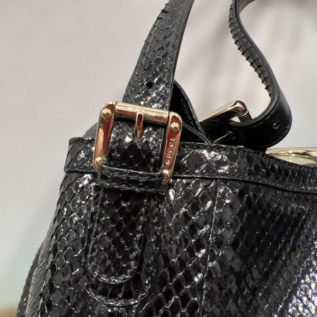 GUCCI Leather Tote Bag Python Pattern Gold Hardwa… - image 4