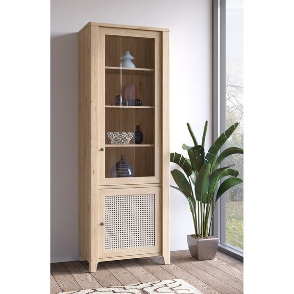 Wohnzimmer Esszimmer Vitrinenschrank Vitrine Standvitrine Eiche Wiener Geflecht-image