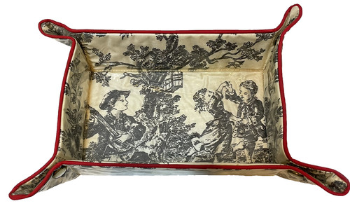 Vintage Handmade Travel Jewelry Cosmetic Tray Vinyl Black White Red 8.5 x 4.75"