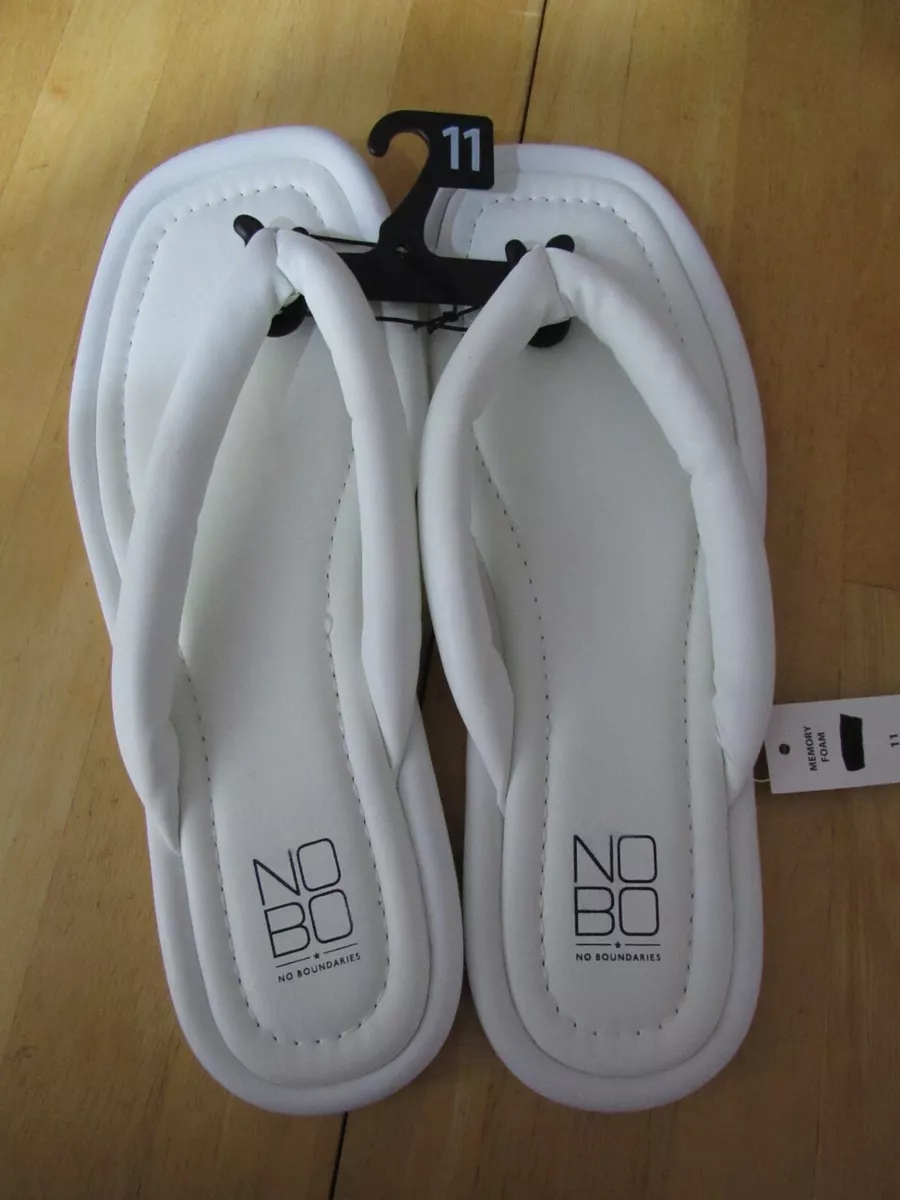 New Womens No Boundaries Puffy Flip Flop Size 11 White Memory Foam Flat