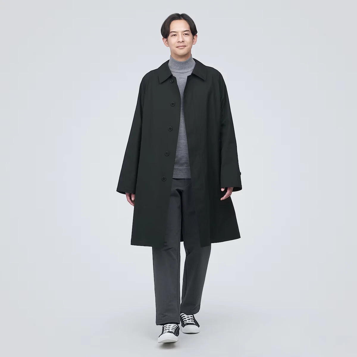 MUJI Mens Water Resistant Stand Fall Collar Coat Black FedEx