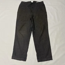 French 30s 40s Buckle Back Striped Woven Cotton Work Pants W 36 Made in France