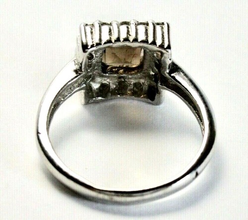 925 St. Silver Ring, With 5 MM Square Shape Smokey Quartz & CZ, Size M - Picture 6 of 6