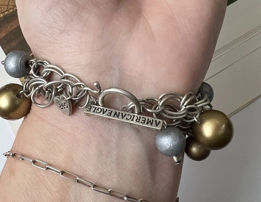 Pulsera American Eagle Vintage Tono Plata Oro y Plata Cuelga Joyería 🩶 Foto 4 de 4