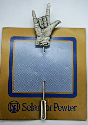 Collectible Pins : "I LOVE YOU" Hand sign Lapel Pin by SELANGOR PEWTER Vintage - Image 1 of 3