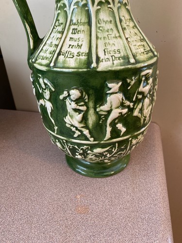 1969 Vintage German Clay Glazed Pitcher Vase 1 Chip 14” - Picture 7 of 12