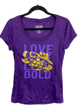 E5 Women's LSU Love Purple Live Gold Scoop Short Sleeve T-Shirt, Purple, Small