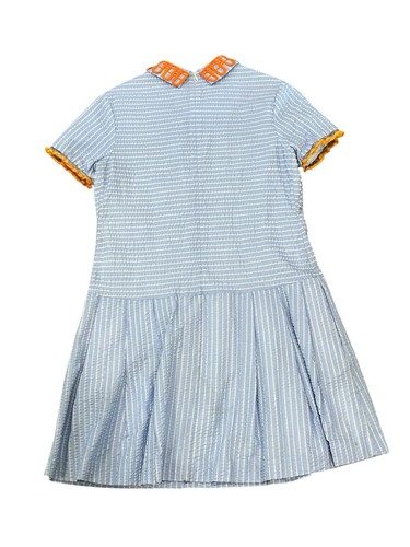 MIMISOL MI MI SOL GIRLS DRESS SHORT SLEEVE COLLARED BLUE SEERSUCKER STRIPE 14 - Picture 5 of 13