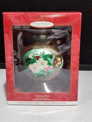 2000 NEW NRFB Hallmark Blown Glass Ornament  Christmas Rose Holiday Traditions - Picture 1 of 6