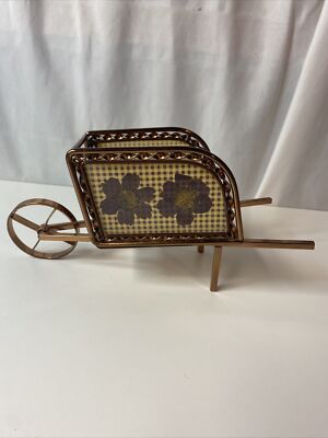 Bronze Toned Metal Wheelbarrow Decoration Fall Pressed FlowersPlant Stand Holder