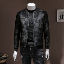 Men's Fashion Baseball Jackets Ribbon Tooling Outerwear Stand Collar Hip Hop New