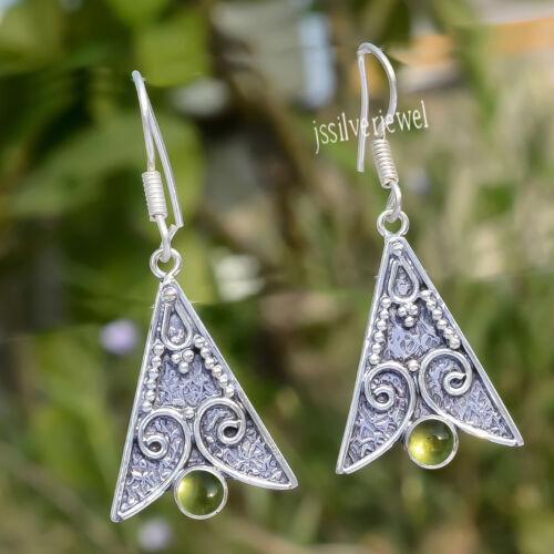 Apple Green Peridot Gemstone 925 Sterling Silver Earring Jewelry Gift For Women - Picture 2 of 4