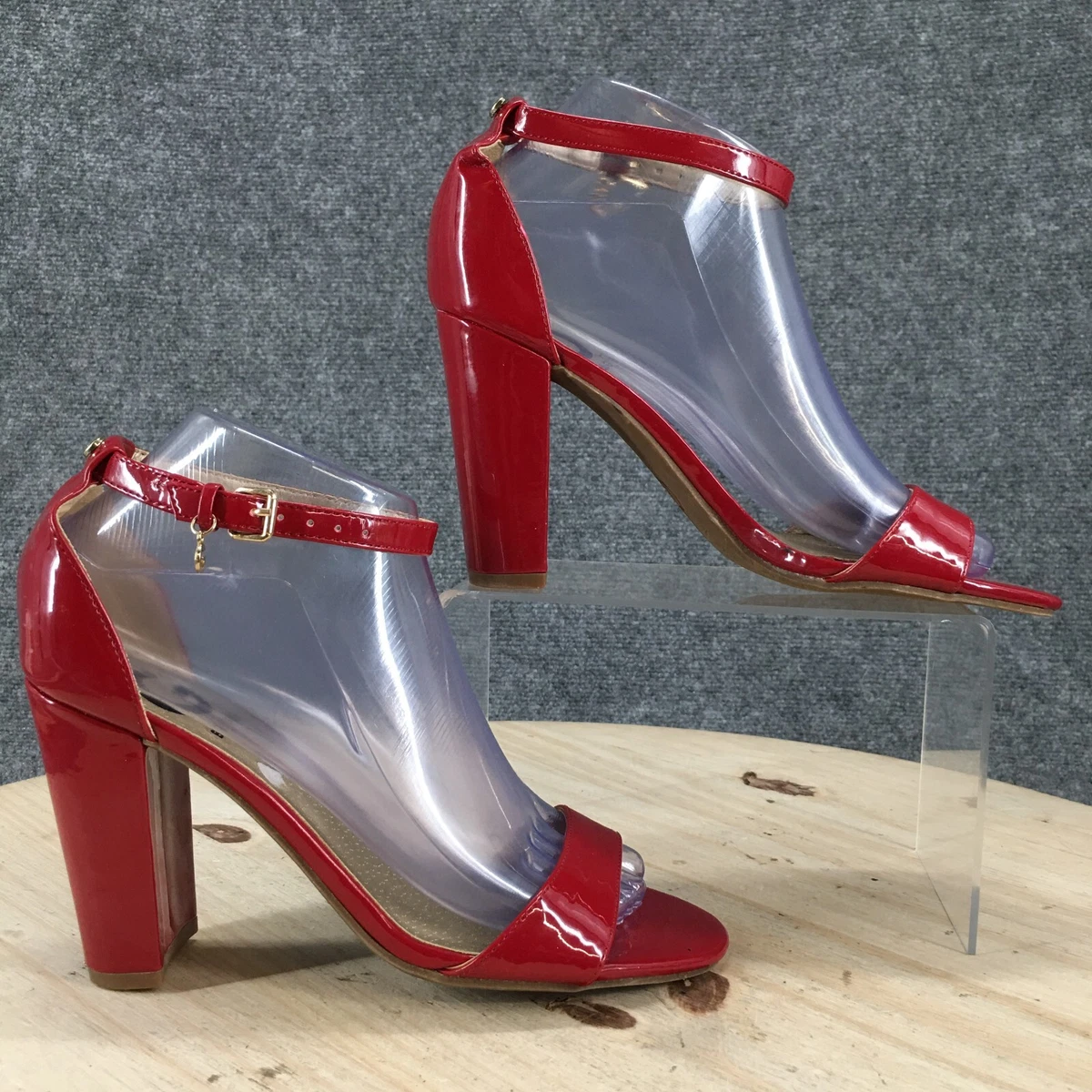 G By Guess Heels Womens 7 M Pump Ankle Strap Red Patent Leather