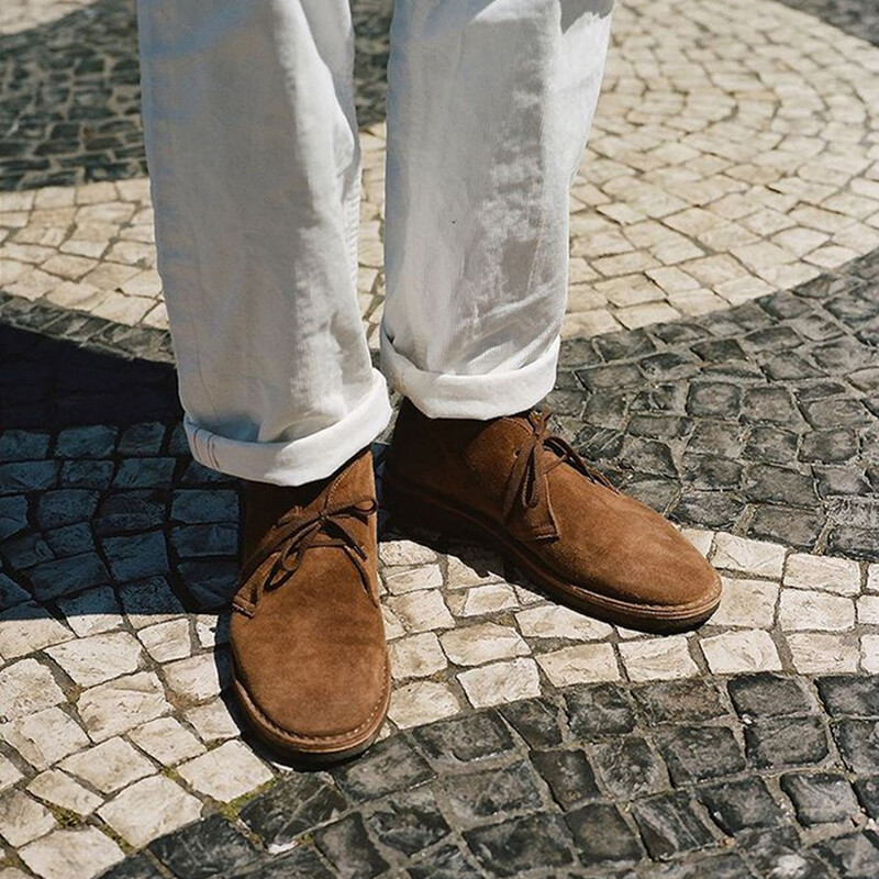 Vintage 90s Made in Italy Suede Pattern Brown Desert Boots Italy Style Mens Retro Desert Ankle Boots Chukka Casual Lace  main image 3