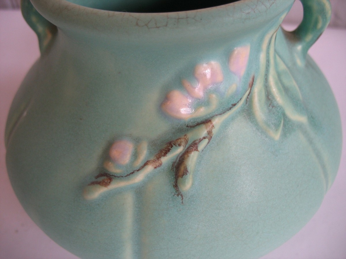 Vintage Weller Pottery F-2 Floral Bouquet Turquoise Vase Circa