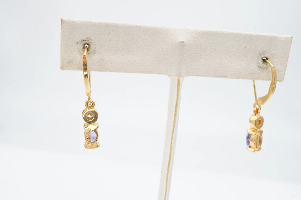 14k 黄金 Iolite 钻石耳环 A9 — 第 4/4 张图片