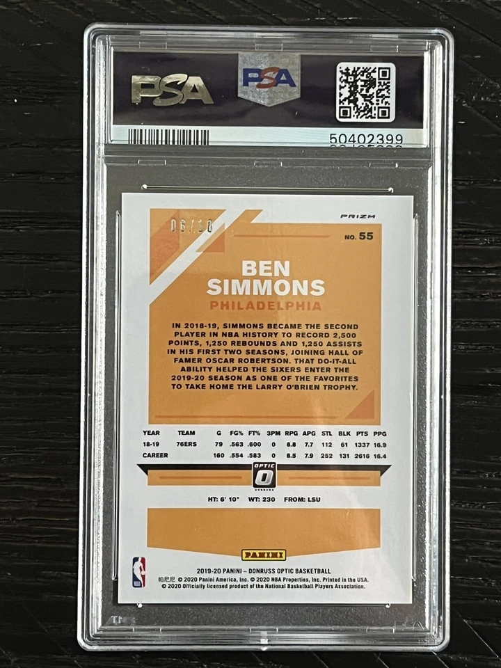 2019 Donruss Optic GOLD /10 #55 Ben Simmons PSA 9 MINT TRUE GOLD - Image 2 of 2