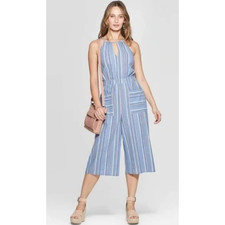 Universal Thread Blue Striped Halter Jumpsuit      Size: XS