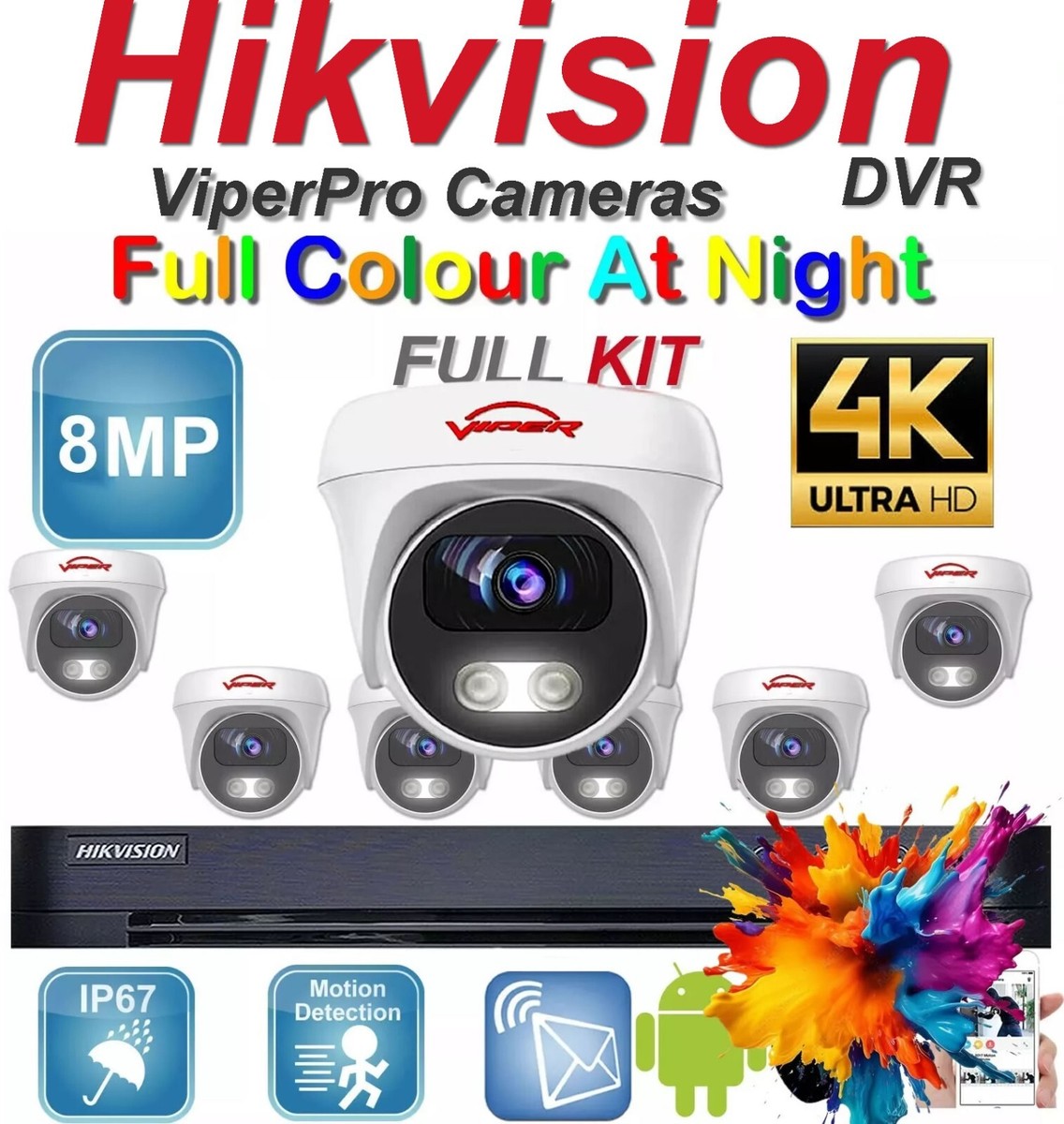 8MP HIKVISION CCTV DVR 4K VIPER PRO COLORVU CAMERAS 20M NIGHT