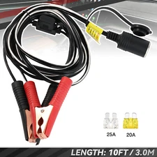 10 ft Car Battery To Cigarette Lighter Adapter Socket Alligator Clip Clamp Power