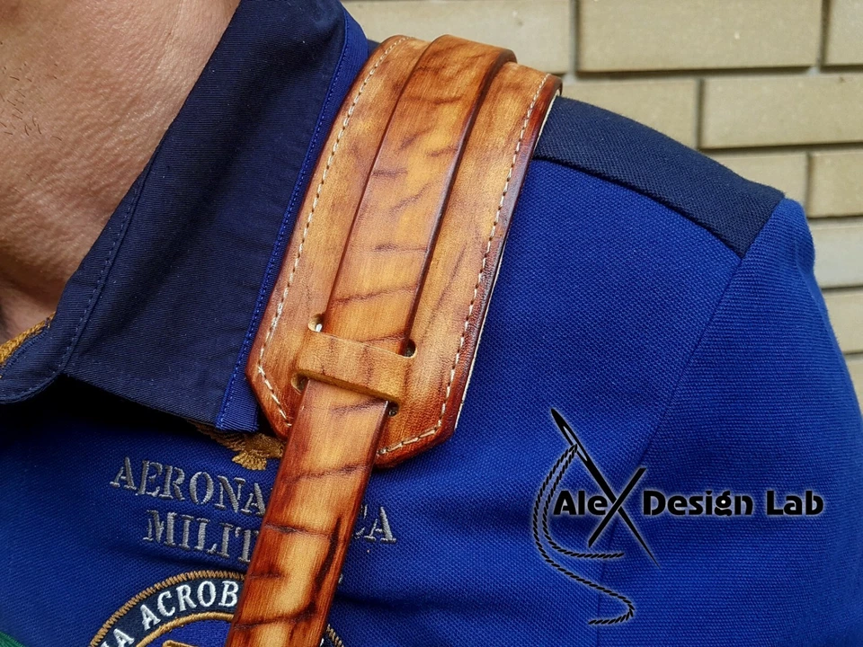 Correa de Guitarra de Cuero Guitarra Eléctrica Acústica Personalizada Diseñador Usada Amarilla Foto 4 de 4