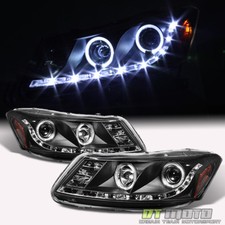 For Black 2008-2012 Honda Accord 4dr Halo Projector Headlight Wled Running Lamp