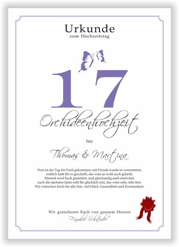 Hochzeitstag Geschenk Urkunde 1-80 Hochzeitstag Ehejubiläum wählbar - Bild 120 von 567