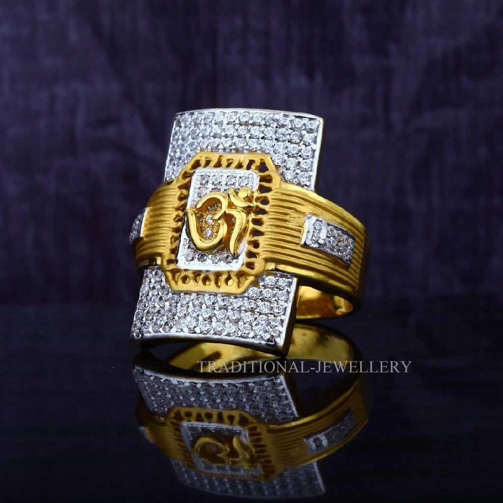 Om God Gold Mens Ring 22k Yellow gold Cubic Zircon Rhodium Color Design Ring  12 | eBay