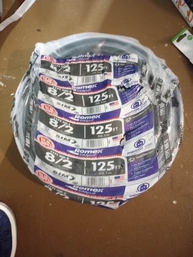 8/2 Romex Sheathed NM-b Cable 125ft Stranded Copper With Ground Black ...