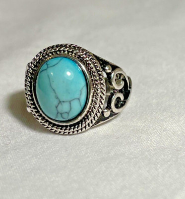 Sterling 925 RingTurquoise Vintage Filigree Size 6.25 Elegant Statement 6 grams